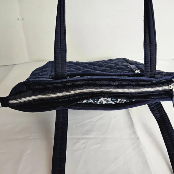 Vera Bradley Tote Bag Small w/ Zippers Performance Twill Classic Navy - Picture 9 of 14